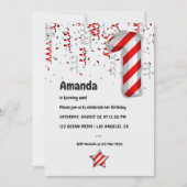 ペパーミントキャンディーケーンバルーンストクリスマス誕生日 招待状 (正面)