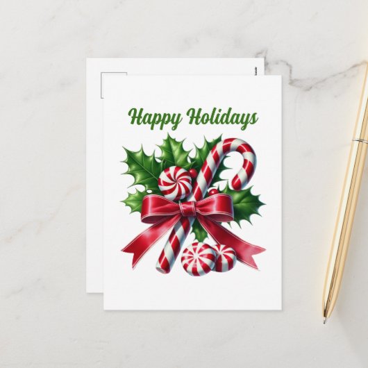 ペパーミントキャンディーケーン幸せ シーズンポストカード (正面/裏面インサイチュ)