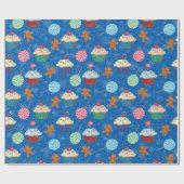 ペパーミントキャンディ、ジンジャーブレッドマン、カップケーキ ラッピングペーパー (フラット)