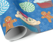 ペパーミントキャンディ、ジンジャーブレッドマン、カップケーキ ラッピングペーパー (ロールコーナー)