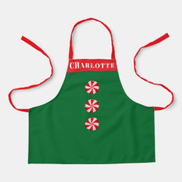 ペパーミントキャンディ レッド グリーン クリスマスパーソナライズド エプロン