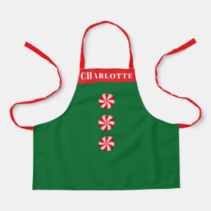 ペパーミントキャンディ レッド グリーン クリスマスパーソナライズド エプロン