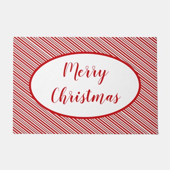 ペパーミントキャンデストライプィパーソナライズされたー ドアマット (正面)