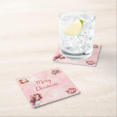 ペパーミントクリスマスティーピンクパーティースノーフレーク スクエアペーパーコースター (インサイチュ)