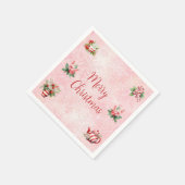 ペパーミントクリスマスティーピンクパーティースノーフレーク スタンダードカクテルナプキン (角)