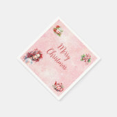ペパーミントクリスマスティーピンクパーティースノーフレーク スタンダードカクテルナプキン (角)