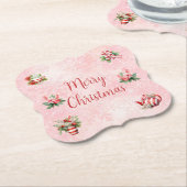 ペパーミントクリスマスティーピンクパーティースノーフレーク ペーパーコースター (アングル)