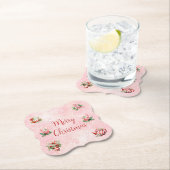 ペパーミントクリスマスティーピンクパーティースノーフレーク ペーパーコースター (インサイチュ)