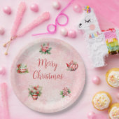ペパーミントクリスマスティーピンクパーティースノーフレーク ペーパープレート (パーティー)