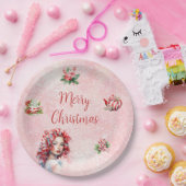 ペパーミントクリスマスティーピンクパーティースノーフレーク ペーパープレート (パーティー)