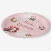 ペパーミントクリスマスティーピンクパーティースノーフレーク ペーパープレート (アングル)