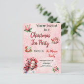 ペパーミントクリスマスティーピンクパーティースノーフレーク ポストカード (スタンド正面)