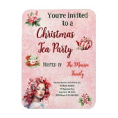 ペパーミントクリスマスティーピンクパーティースノーフレーク マグネット (縦)