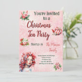 ペパーミントクリスマスティーピンクパーティースノーフレーク 招待状 (スタンド正面)