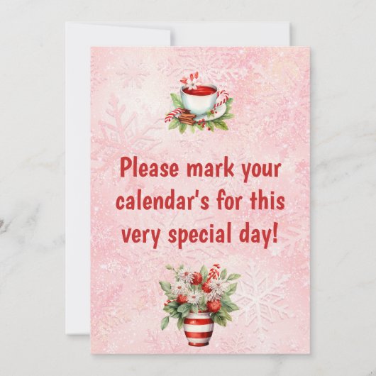 ペパーミントクリスマスティーピンクパーティースノーフレーク 招待状 (裏面)