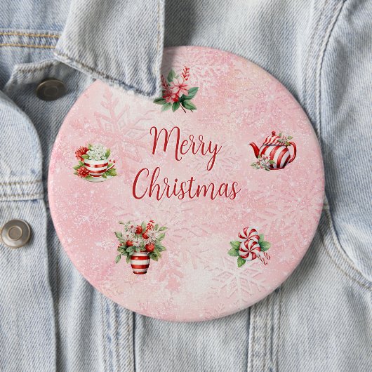 ペパーミントクリスマスティーピンクパーティースノーフレーク 缶バッジ (インサイチュ)
