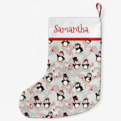 ペパーミントクリスマスペンギンパーソナライズされたの名前 スモールクリスマスストッキング (裏面)