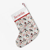 ペパーミントクリスマスペンギンパーソナライズされたの名前 スモールクリスマスストッキング (裏面 (吊り時))