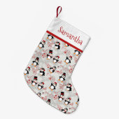 ペパーミントクリスマスペンギンパーソナライズされたの名前 スモールクリスマスストッキング (正面 (吊り時))
