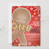 ペパーミントジンジャーブレッドマンワン1歳の誕生日パーティー 招待状 (正面)