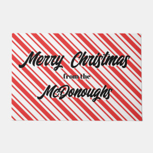 ペパーミントストライプクリスマスメリークリスマス ドアマット