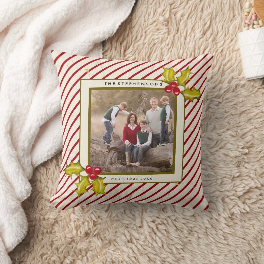 ペパーミントストライプンホリーファームハウスフォトクリスマス クッション (ブランケット)