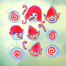 ペパーミントスワールキャンディーズ、小妖精や小人と雪だるまクリスマス ウィンドウサイン