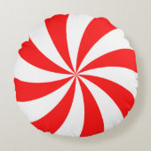 ペパーミントスワールレッドホワイト ラウンドクッション (正面)