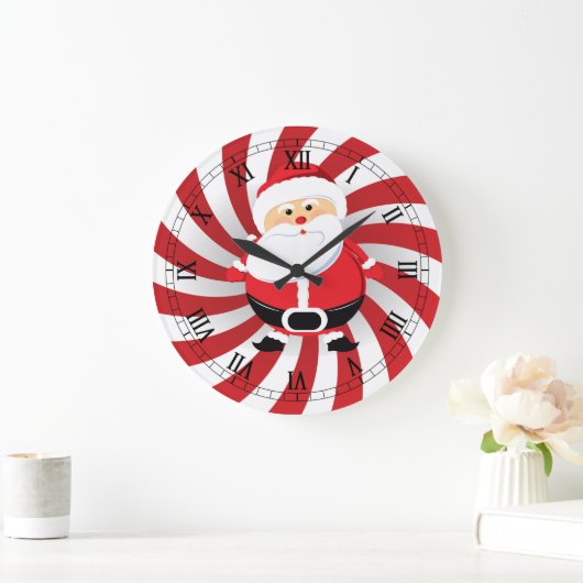 ペパーミントツイストクリスマスサンタウォールクロック ラージ壁時計 (ホーム)