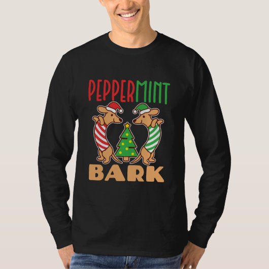 ペパーミントバーククリスマスダッシュント犬 Tシャツ (正面)