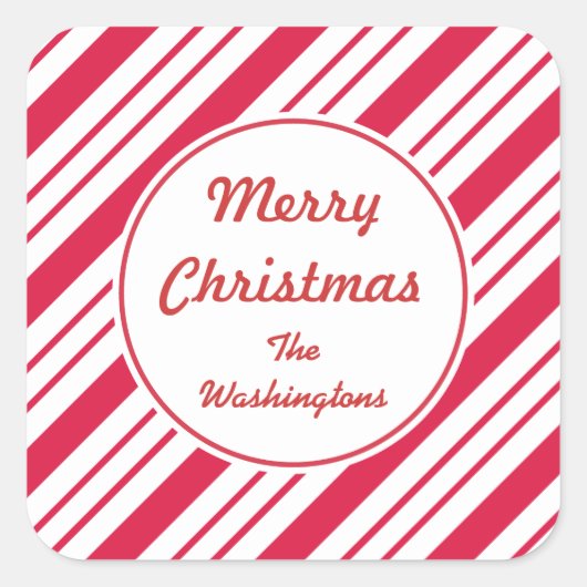 ペパーミントパーソナライズされたクリスマスギフトシール スクエアシール (正面)