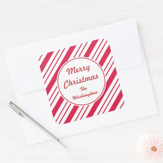ペパーミントパーソナライズされたクリスマスギフトシール スクエアシール (封筒)