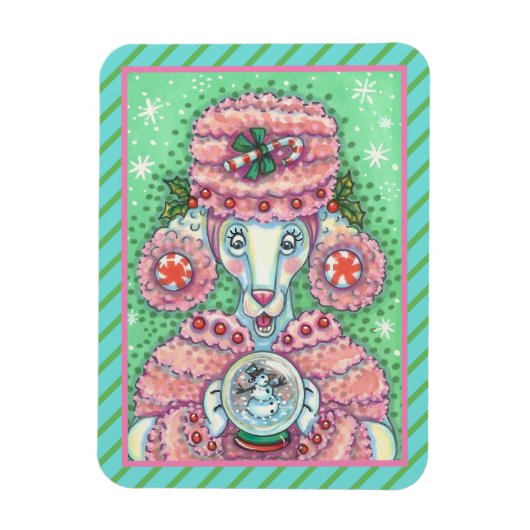 ペパーミントピンクのプードル、おもしろいクリスマスドッグマグネット マグネット (縦)