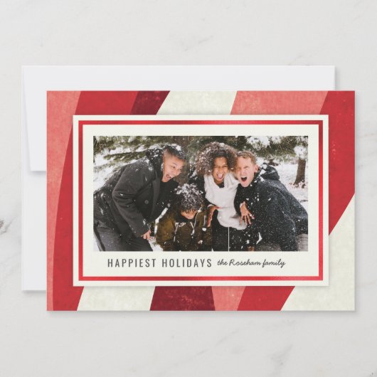 ペパーミントモダン抽象芸術レッドフォトクリスマス シーズンカード (正面)
