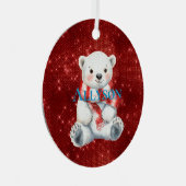ペパーミントレッドホワイトスカーフ付きホッキョクグマ メタルオーナメント (正面右)