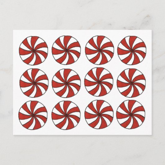 ペパーミントレッドホワイトスターライトミントクリスマスクリスマス シーズンポストカード (正面)