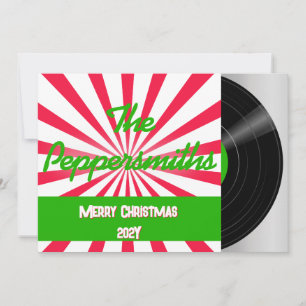 ペパーミントレトロビニールレコードアルバムホリデーカード シーズンカード