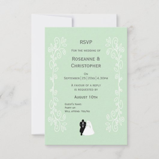 ペパーミント着色花嫁デザイン結婚ズ 出欠カード (正面)