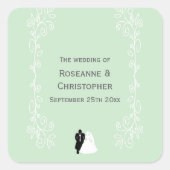 ペパーミント着色花嫁結婚新郎デザイン スクエアシール (正面)