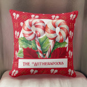 ペパーミント赤と白キャンディーケーンボウモノグラム クッション