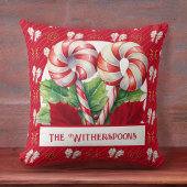 ペパーミント赤と白キャンディーケーンボウモノグラム クッション