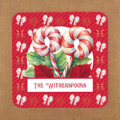 ペパーミント赤と白キャンディーケーンボウモノグラム コースター