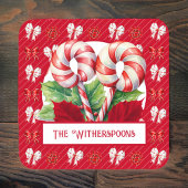 ペパーミント赤と白キャンディーケーンボウモノグラム コースター