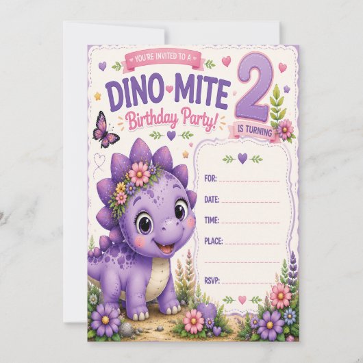 ペブルスのダイノマイト2歳の誕生日 招待状 (正面)