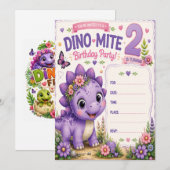 ペブルスのダイノマイト2歳の誕生日 招待状 (正面/裏面)
