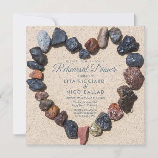 ペブルハートビーチをテーマにしたリハーサルディナー 招待状 (正面)
