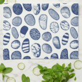 ペブルパターン – シアノタイプ効果 キッチンタオル (折り畳み)