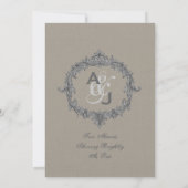 ペブル&グレーフレームモノグラムリ結婚ネン紙 招待状 (裏面)