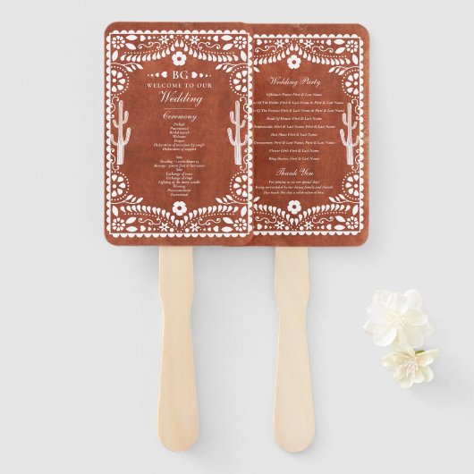 ペペル・ピカド・ボダ メキシコ風土陶器 ウェディング ハンドファン (正面&裏面)