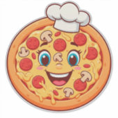 ペペロニの載った幸せそうなカートゥーンのピザ シール (正面)